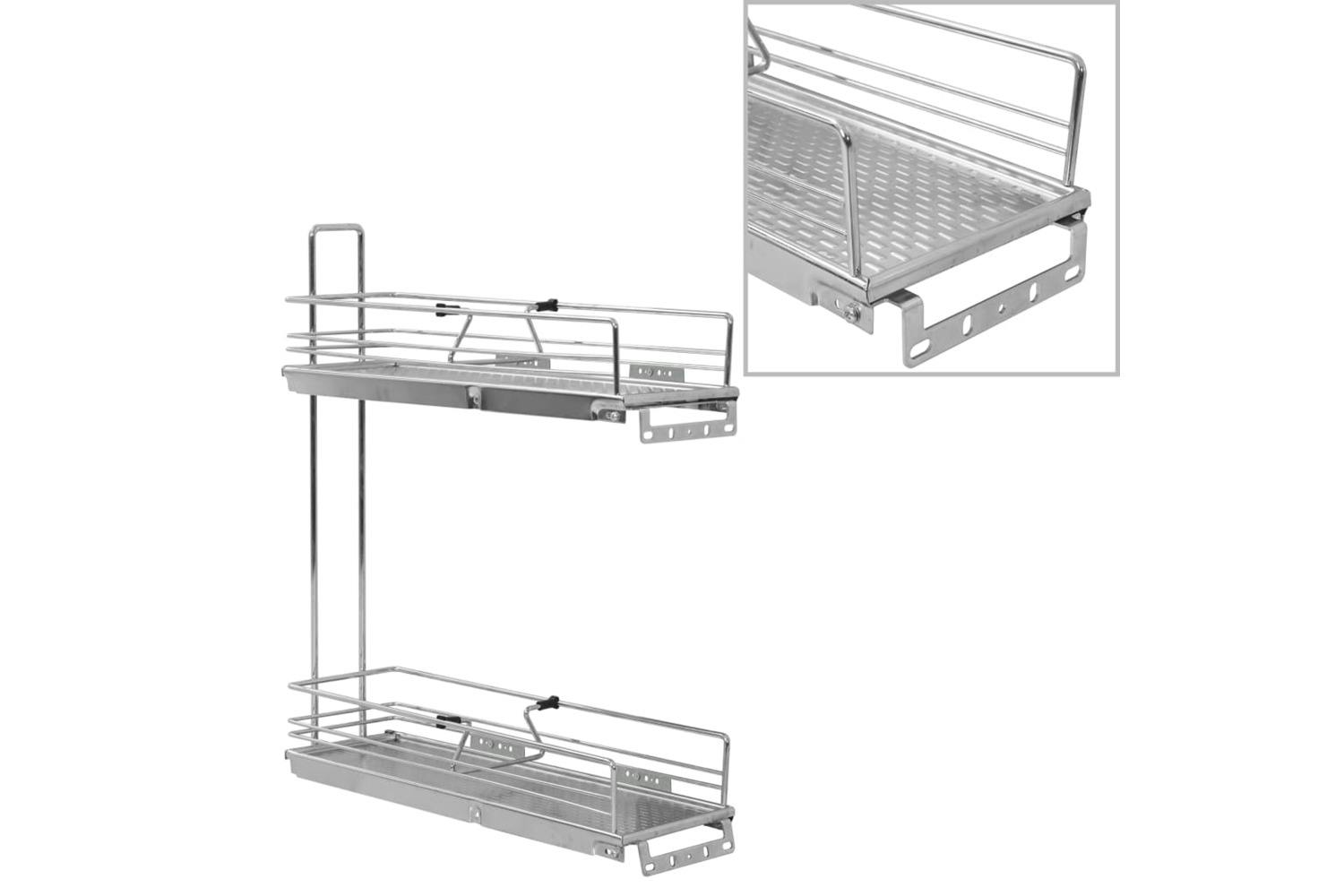 Vidaxl 50971 2-tier Pull-out Kitchen Wire Basket Silver 47x15x54.5 Cm