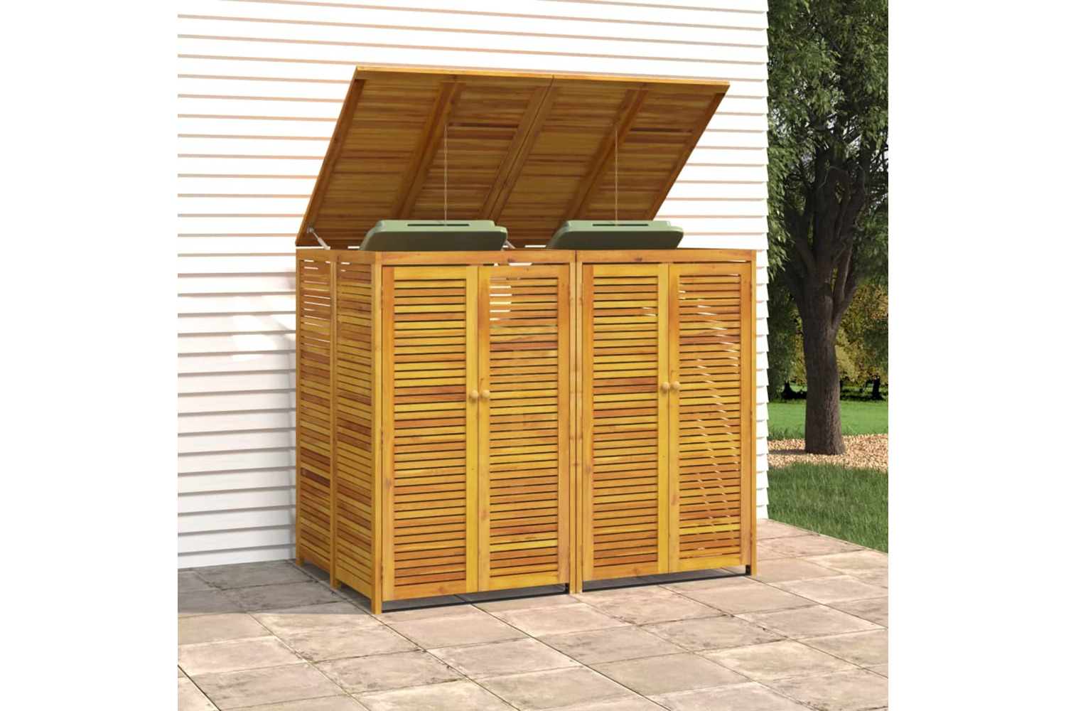 vidaXL 3155239 Double Garbage Bin Shed 140x89x117cm Solid Wood Acacia