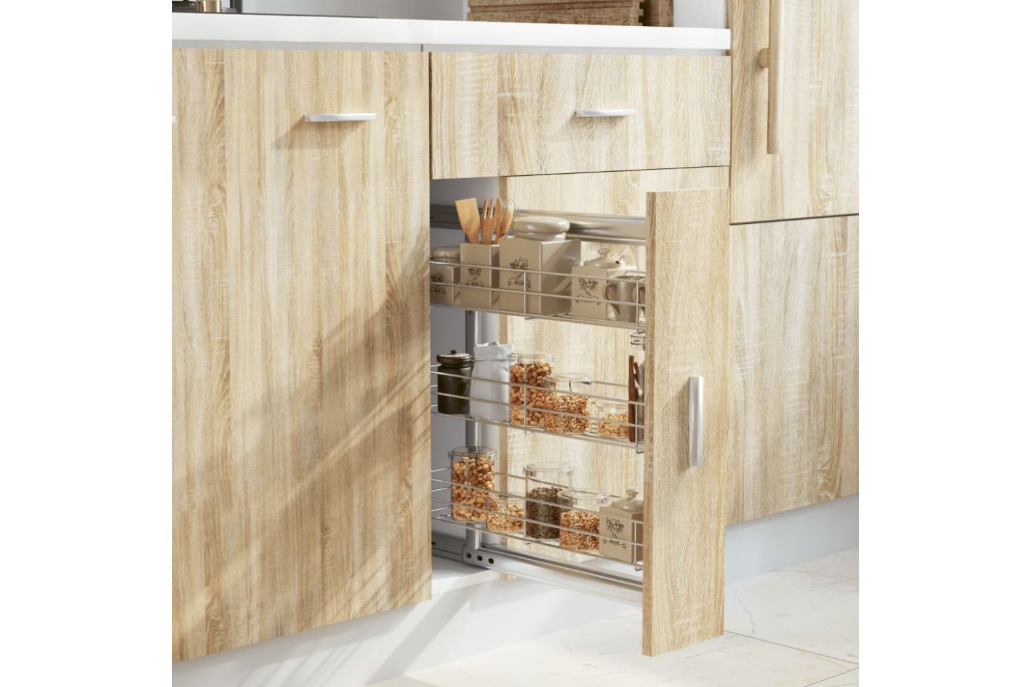 vidaXL 50968 3-tier Pull-out Kitchen Wire Basket Silver 47x15.5x55.5cm