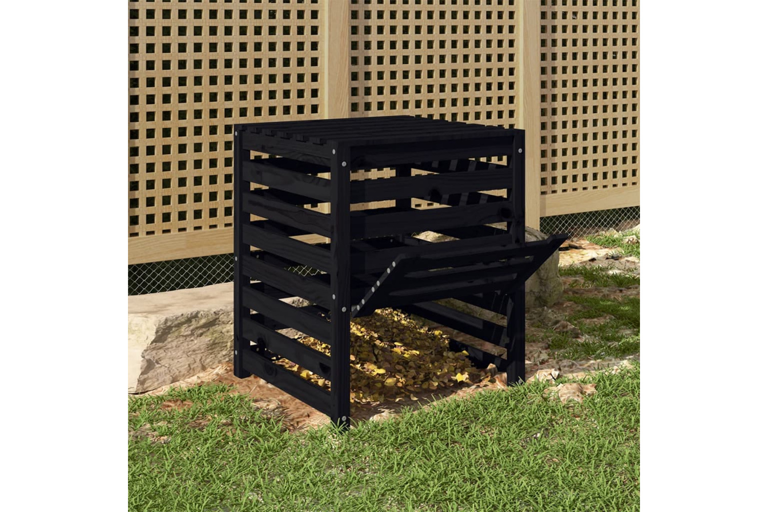 vidaXL 823812 Composter Black 63.5x63.5x77.5cm Solid Wood Pine