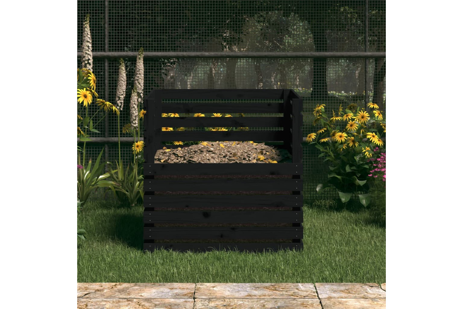 vidaXL 822191 Composter Black 80x80x78cm Solid Wood Pine