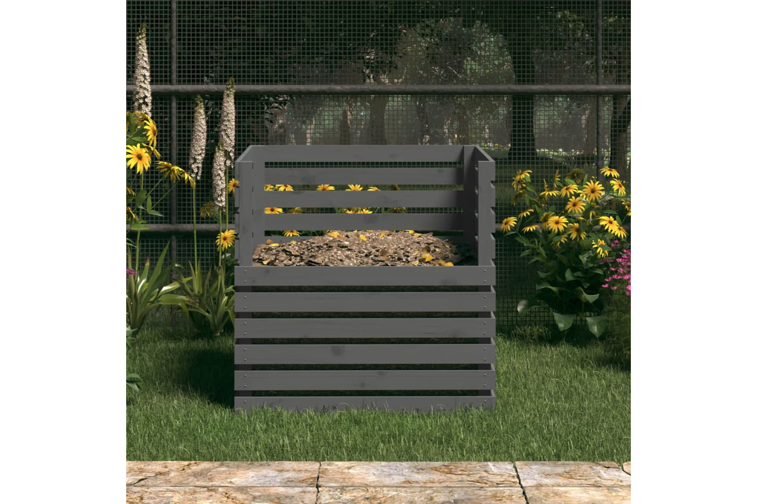 vidaXL 822189 Composter Grey 80x80x78cm Solid Wood Pine