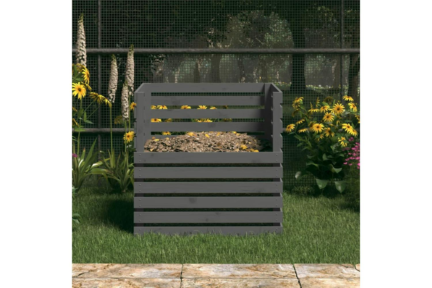 Vidaxl 822189 Composter Grey 80x80x78 Cm Solid Wood Pine