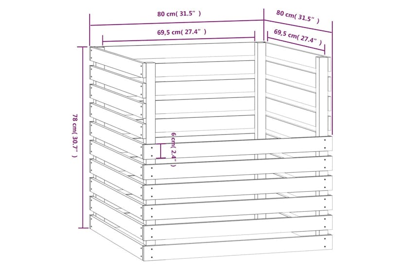 Vidaxl 822189 Composter Grey 80x80x78 Cm Solid Wood Pine