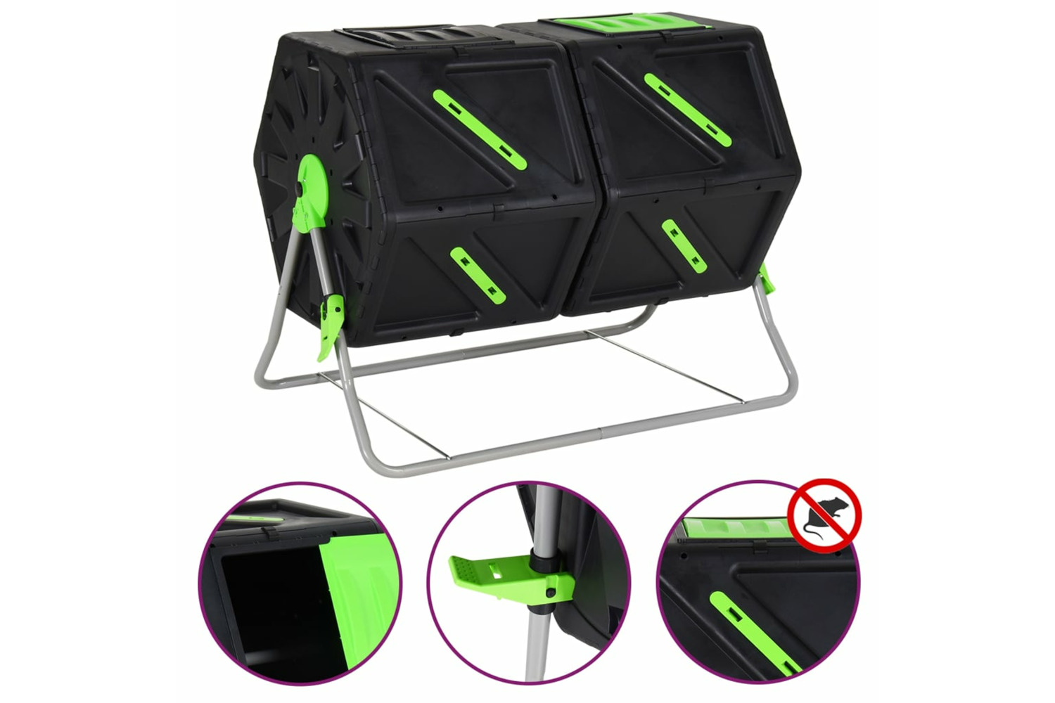 vidaXL 153611 Tumbling Composter Dual Chamber 88x60x74cm 210 L Polypropylene