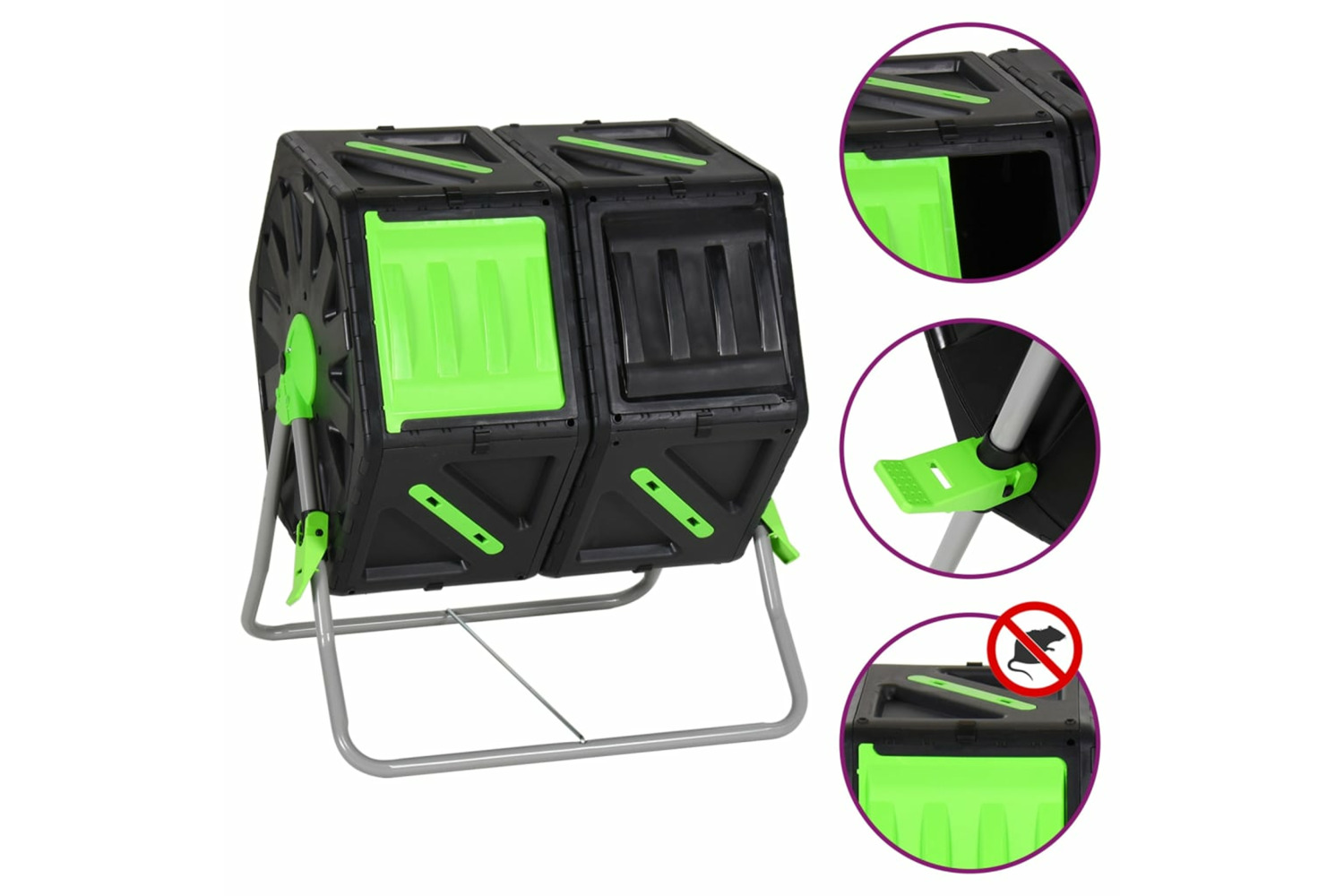 vidaXL 153609 Tumbling Composter Dual Chamber 63x60x74cm 140 L Polypropylene