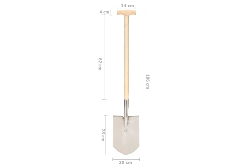 Vidaxl 146147 Garden Point Shovel T Grip Stainless Steel And Ashwood