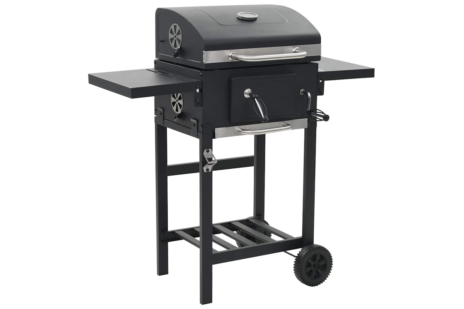 Vidaxl Charcoal-fueled Bbq Grill With Bottom Shelf Black