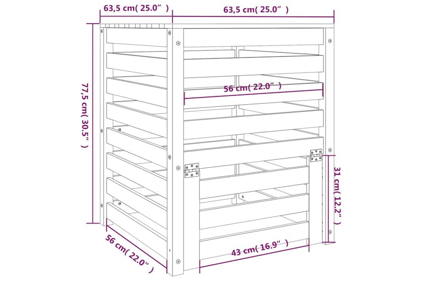 Vidaxl 823812 Composter Black 63.5x63.5x77.5 Cm Solid Wood Pine