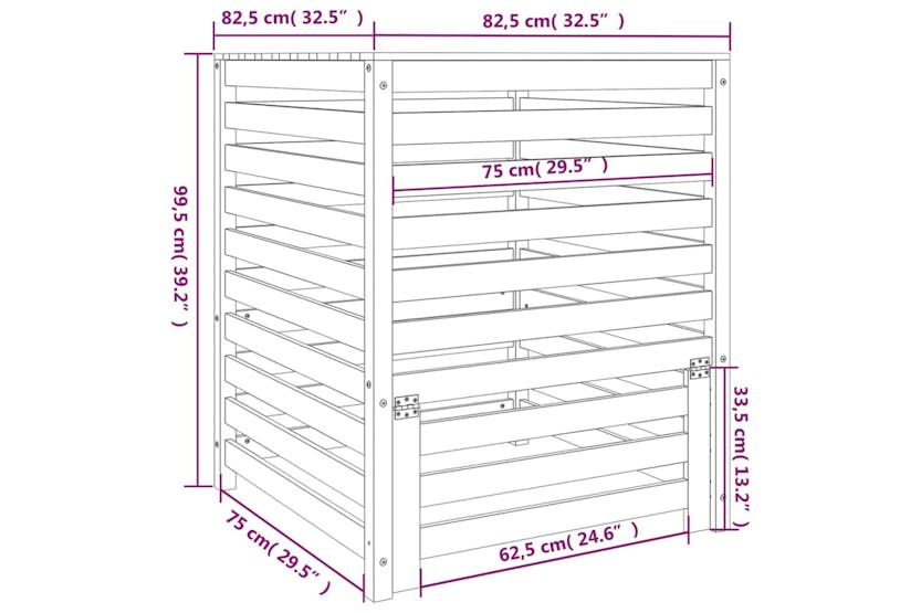 Vidaxl 823816 Composter White 82.5x82.5x99.5 Cm Solid Wood Pine