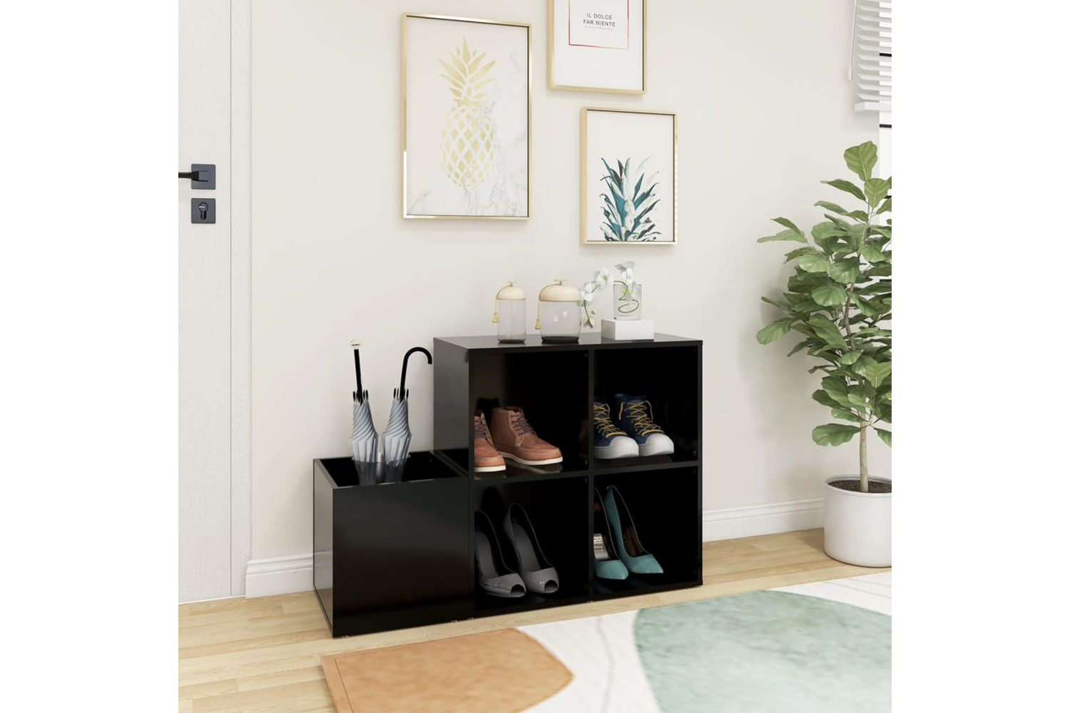 vidaXL 808252 Hall Shoe Cabinet Black 105x35.5x70cm Engineered Wood