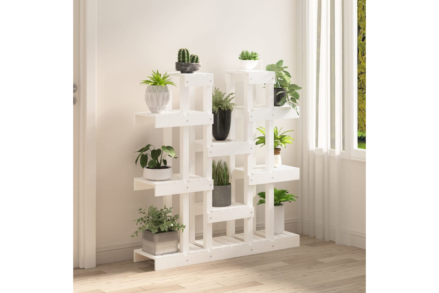 vidaXL 822093 Plant Stand White 104.5x25x109.5cm Solid Wood Pine