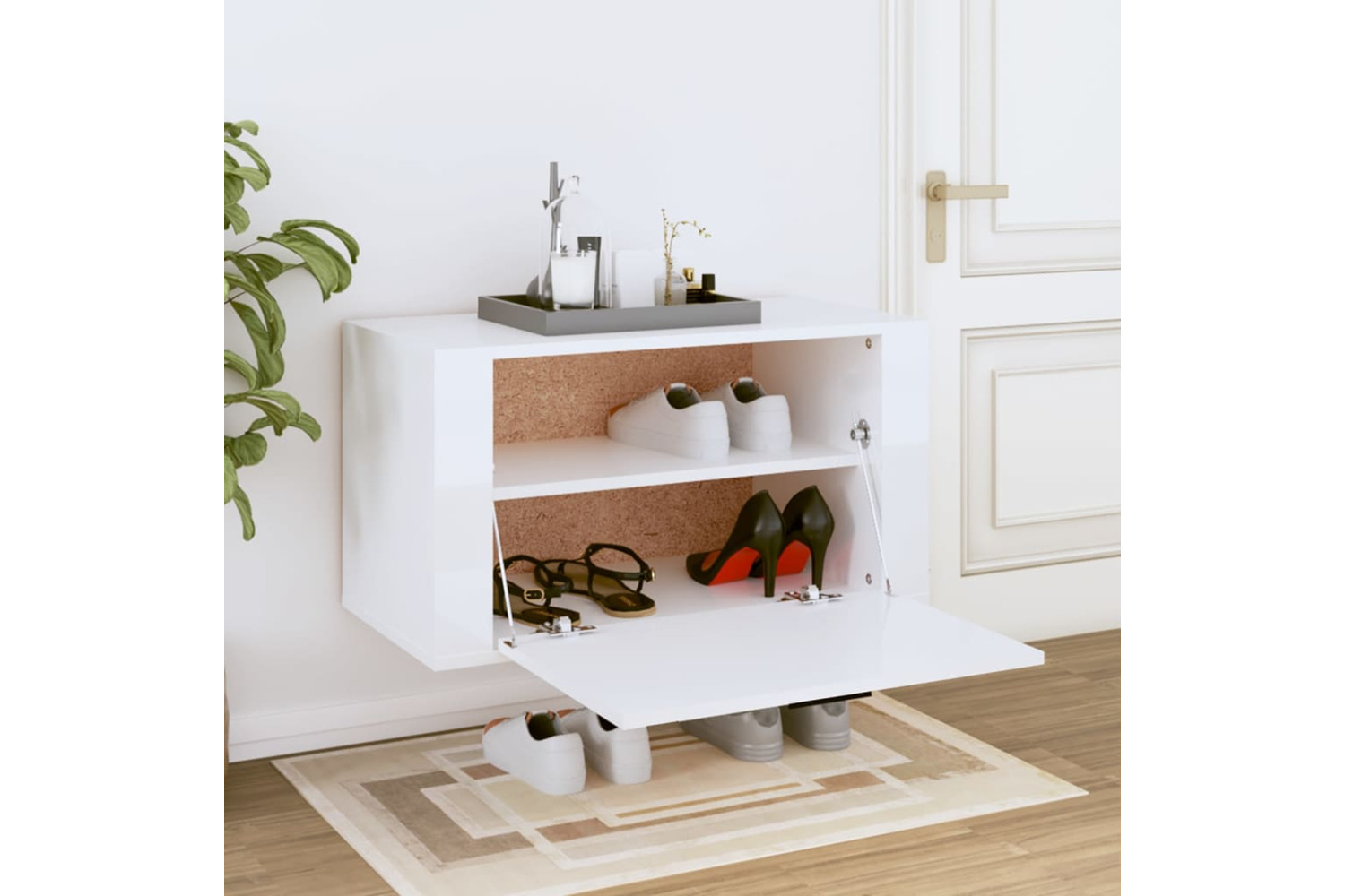 vidaXL 821014 Wall-mounted Shoe Cabinet High Gloss White 70x35x38cm Engineered Wood