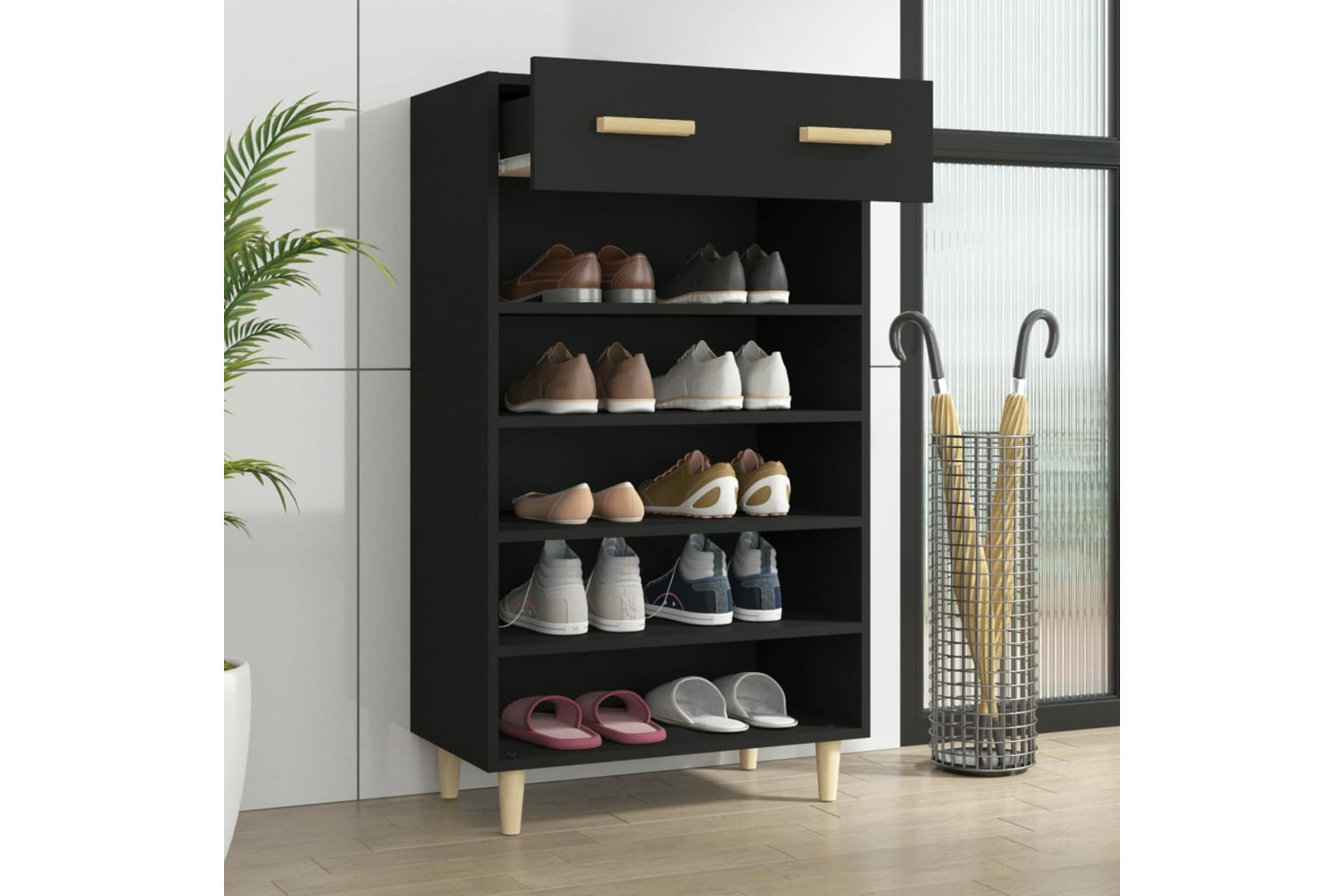 vidaXL 812781 Shoe Cabinet Black 60x35x105cm Engineered Wood