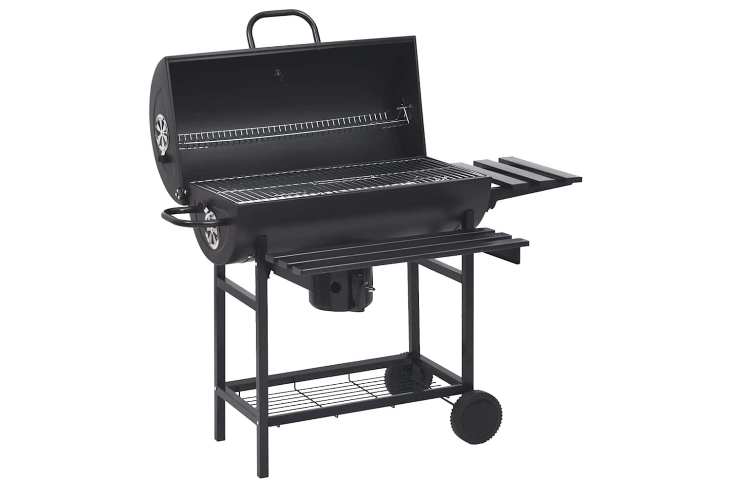 Vidaxl Barrel Grill With Wheels And Shelves Black Steel 115x85x95 Cm