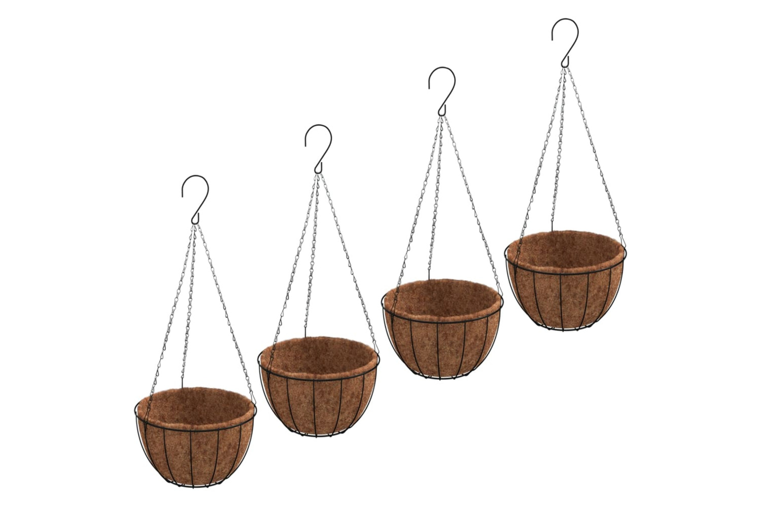 vidaXL 319359 Hanging Planters 4 Pcs With Coco Liners Black ÃÂ 40x63cm Steel