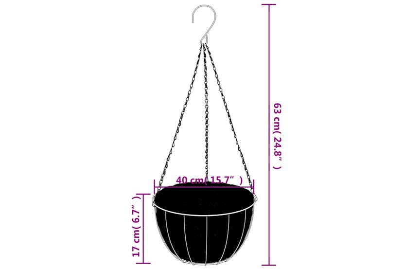 Vidaxl 319359 Hanging Planters 4 Pcs With Coco Liners Black Ã 40x63 Cm Steel