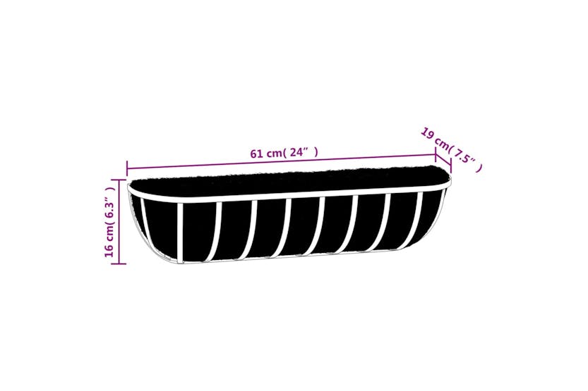 Vidaxl 319354 Wall Troughs 2 Pcs With Coco Liners Black 61x19x16 Cm Steel