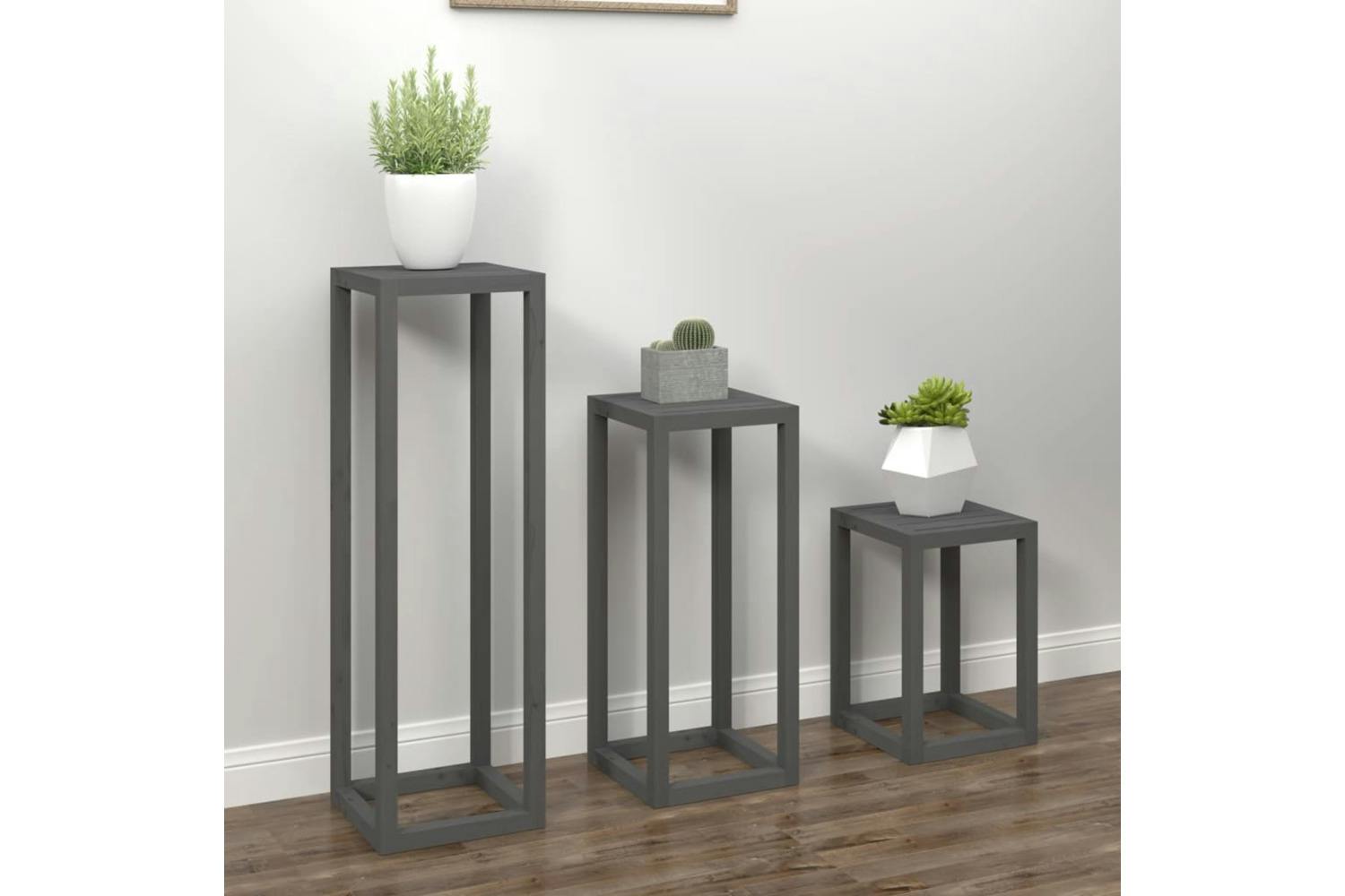 Vidaxl 822269 3 Piece Plant Stand Set Grey Solid Wood Pine