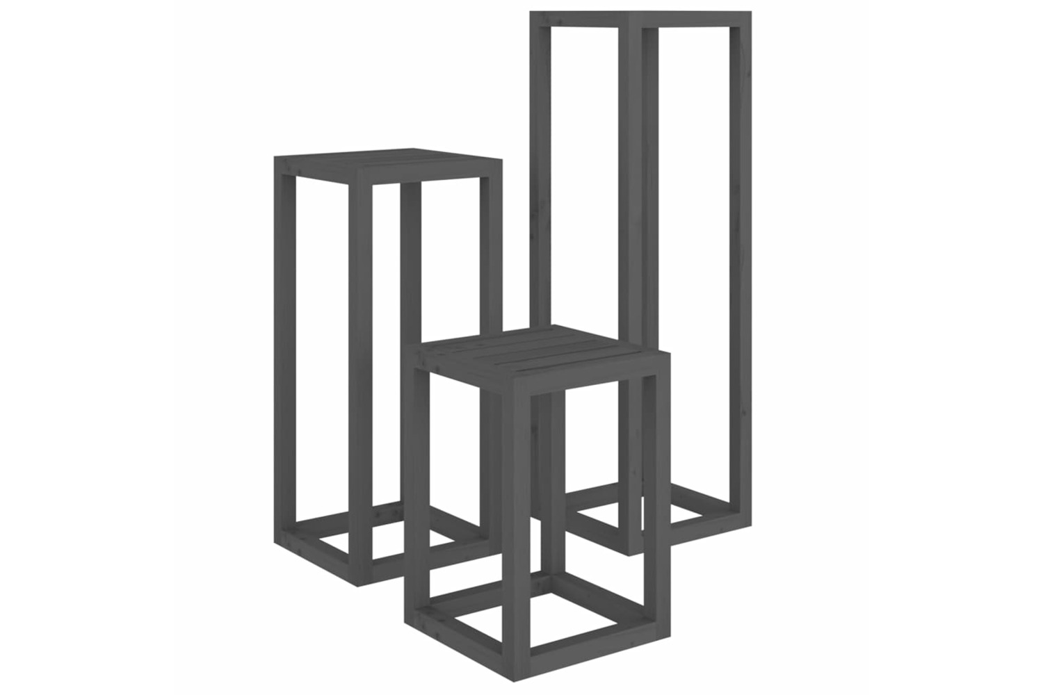 vidaXL 822269 3 Piece Plant Stand Set Grey Solid Wood Pine