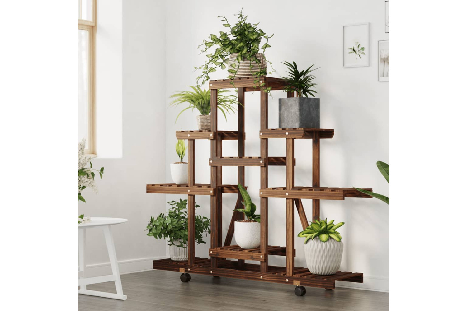 vidaXL 362851 Flower Stand With Wheels 110x25x101cm Solid Wood Fir