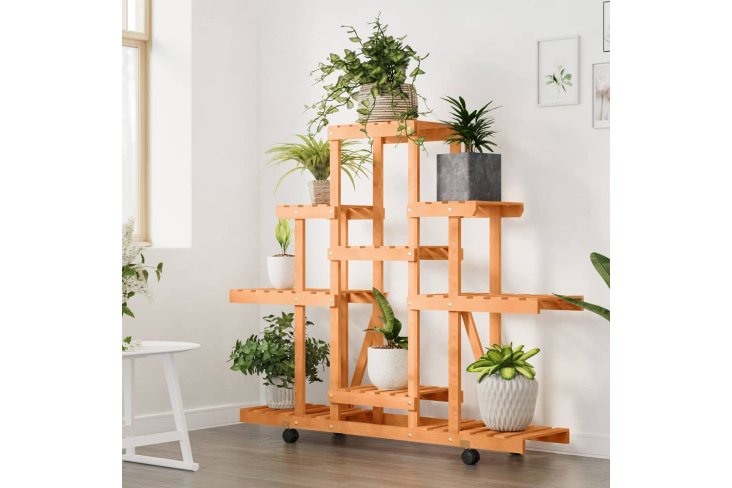 vidaXL 362852 Flower Stand With Wheels 110x25x101cm Solid Wood Fir