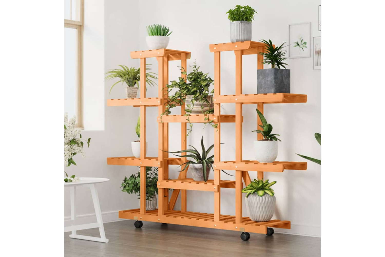 vidaXL 362860 Flower Stand With Wheels 110x25x115cm Solid Wood Fir