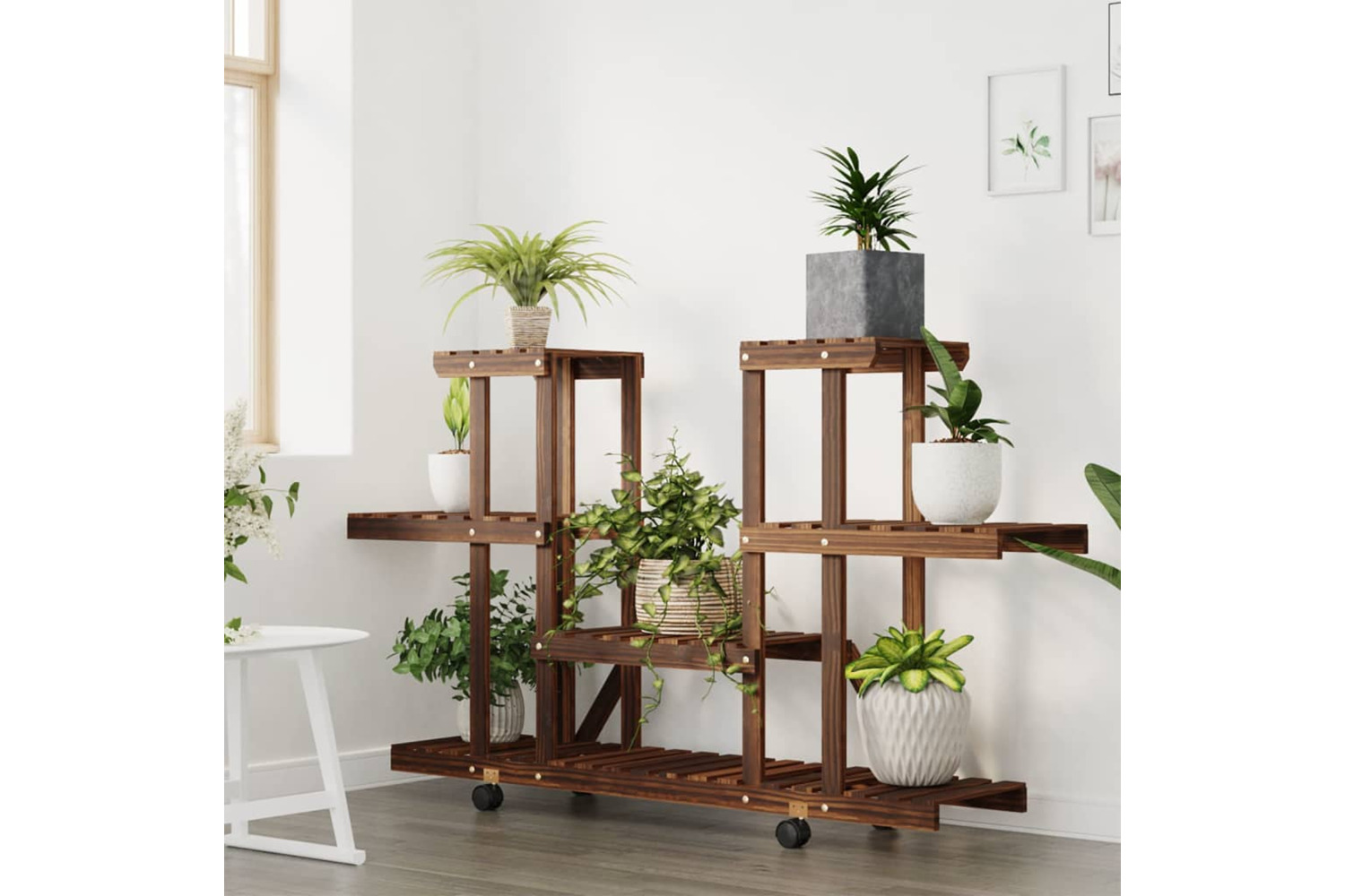 vidaXL 362855 Flower Stand With Wheels 110x25x78cm Solid Wood Fir