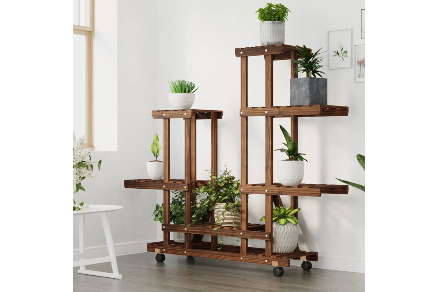 vidaXL 362863 Flower Stand With Wheels 95x25x101cm Solid Wood Fir