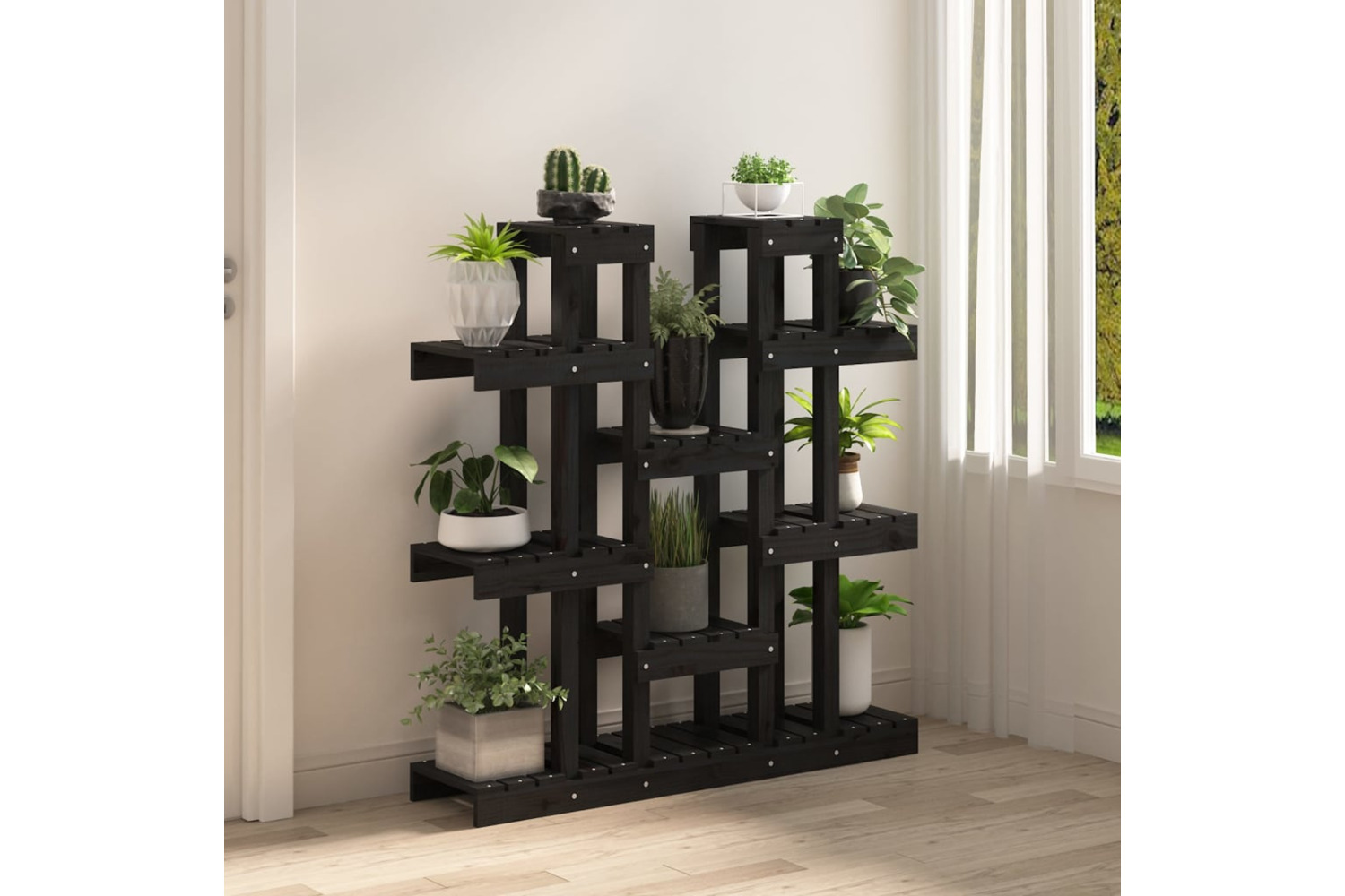 vidaXL 822096 Plant Stand Black 104.5x25x109.5cm Solid Wood Pine