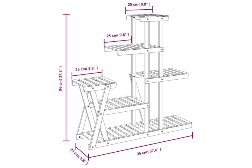 Vidaxl 362879 Flower Stand 95x25x96 Cm Solid Wood Fir