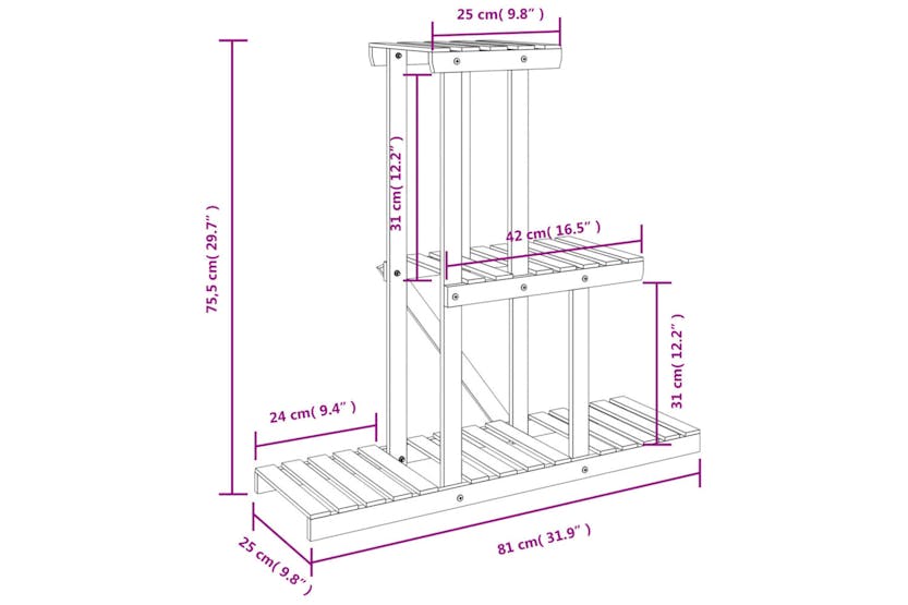 Vidaxl 362871 Flower Stand 81x25x75.5 Cm Solid Wood Fir