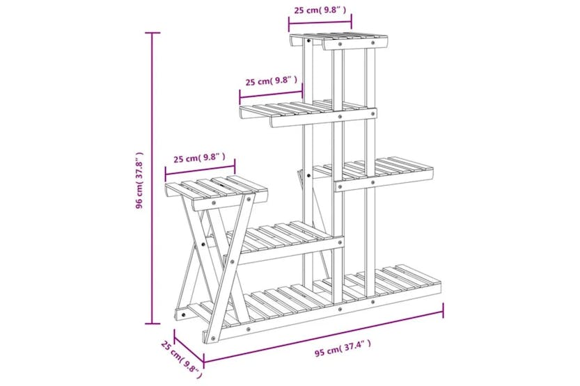 Vidaxl 362880 Flower Stand 95x25x96 Cm Solid Wood Fir