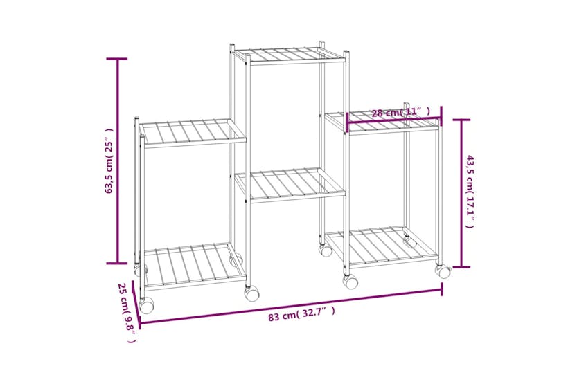 Vidaxl 343126 Flower Stand With Wheels 83x25x63.5 Cm Black Iron