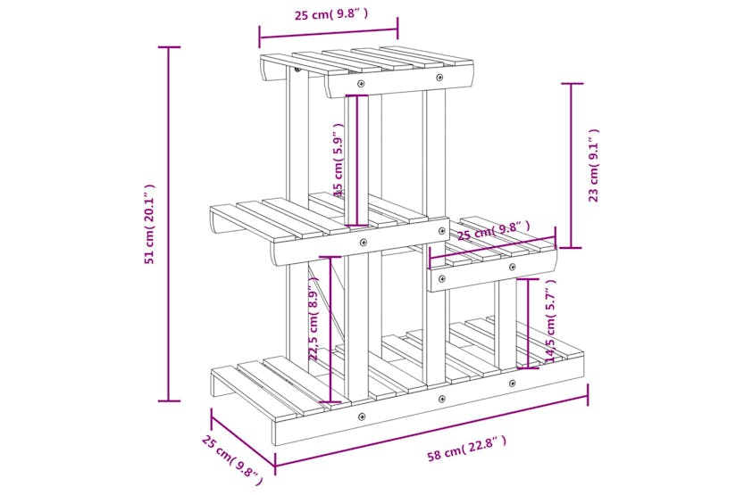 Vidaxl 362869 Flower Stand 58x25x51 Cm Solid Wood Fir