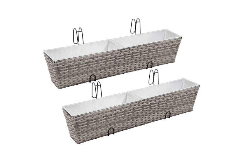 Vidaxl 45429 Balcony Raised Beds 2 Pcs 80 Cm Grey Poly Rattan