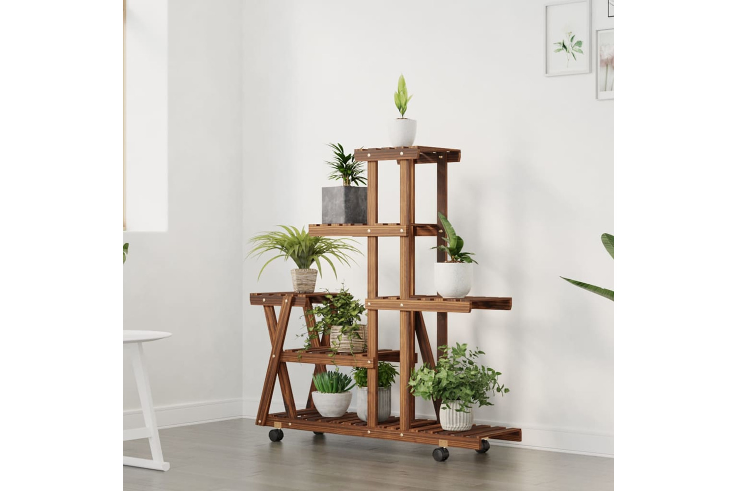 vidaXL 362881 Flower Stand With Wheels 95x25x101cm Solid Wood Fir