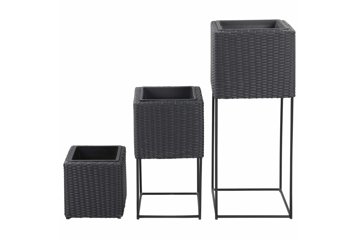 vidaXL 46942 Garden Raised Beds 3 Pcs Poly Rattan Black