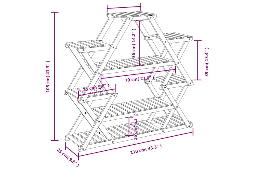 Vidaxl 362878 Flower Stand 110x25x105 Cm Solid Wood Fir