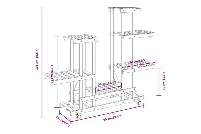 Vidaxl 362864 Flower Stand With Wheels 95x25x101 Cm Solid Wood Fir