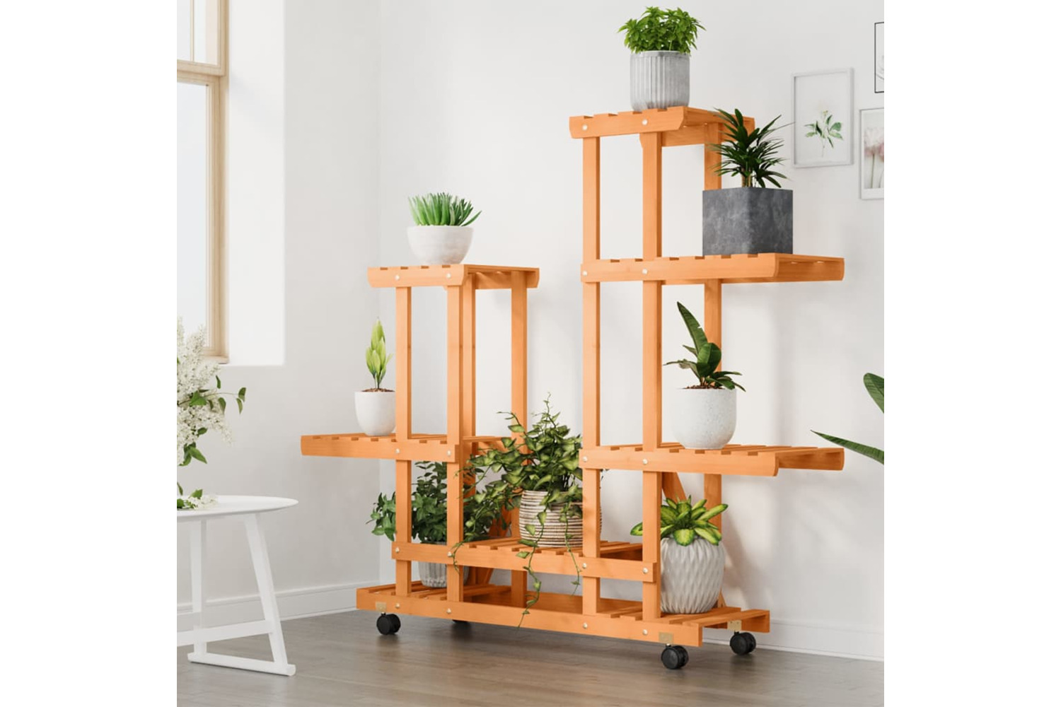 vidaXL 362864 Flower Stand With Wheels 95x25x101cm Solid Wood Fir