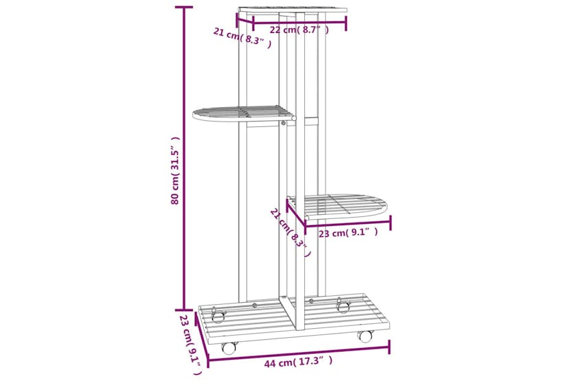 Vidaxl 343116 4-floor Flower Stand With Wheels 44x23x80 Cm White Iron