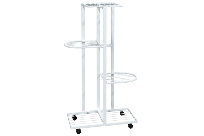 Vidaxl 343116 4-floor Flower Stand With Wheels 44x23x80 Cm White Iron