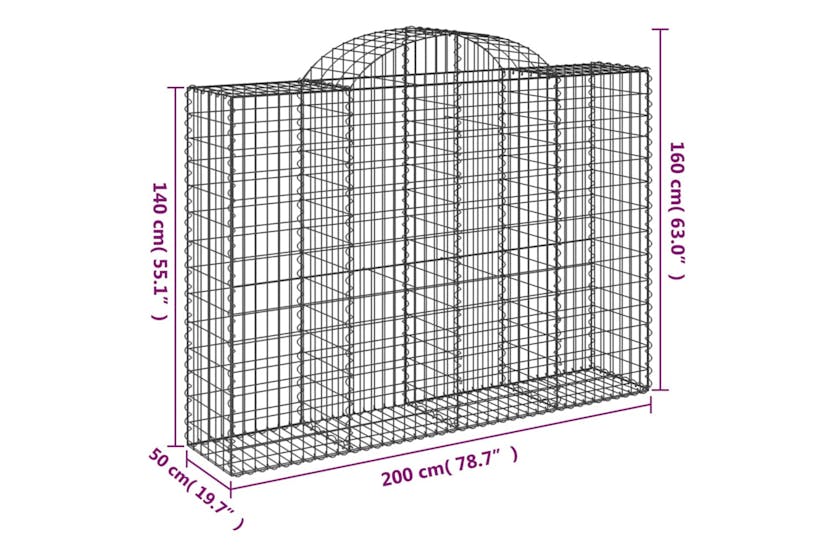 Vidaxl 153497 Arched Gabion Basket 200x50x140/160 Cm Galvanised Iron