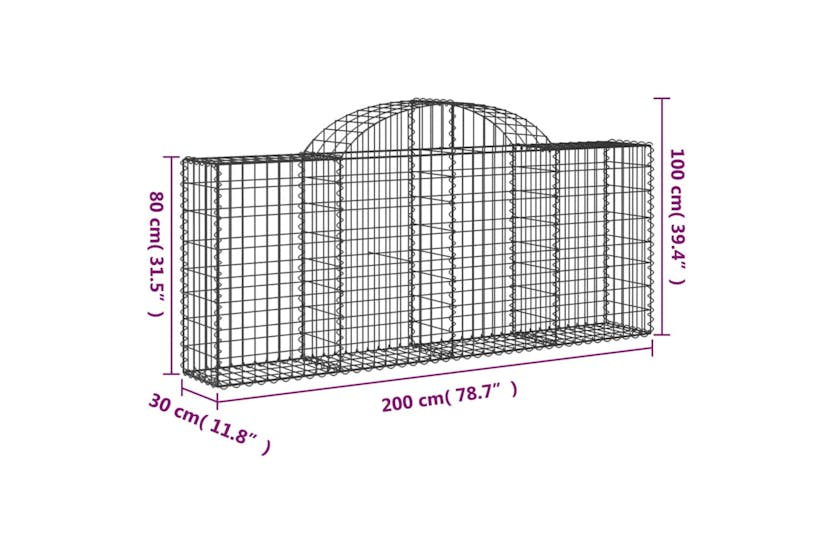 Vidaxl 153484 Arched Gabion Basket 200x30x80/100 Cm Galvanised Iron