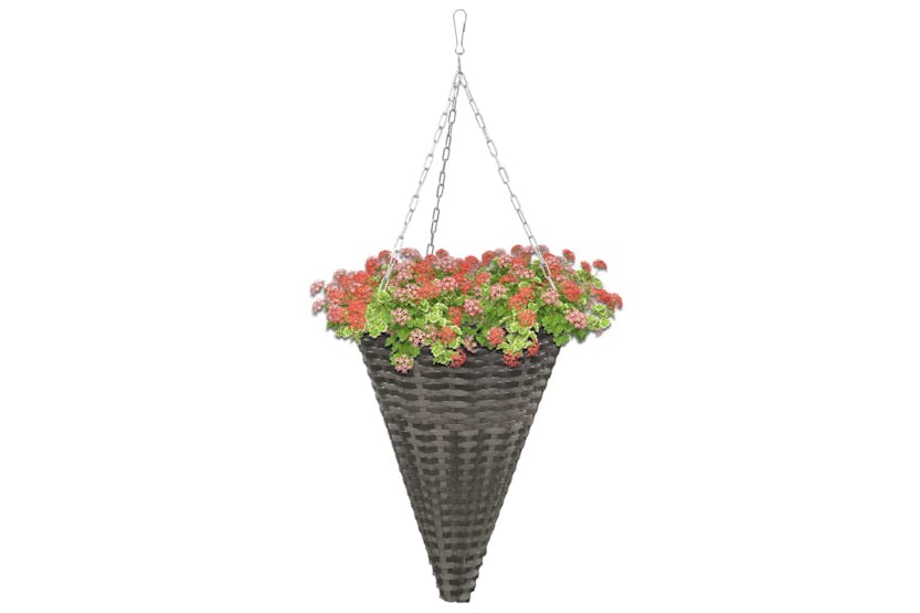 Vidaxl 46956 Hanging Flower Baskets 2 Pcs Poly Rattan Grey