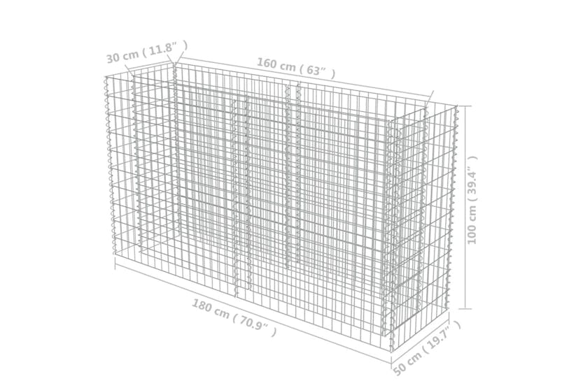 Vidaxl 143558 Gabion Raised Bed Galvanised Steel 180x50x100 Cm