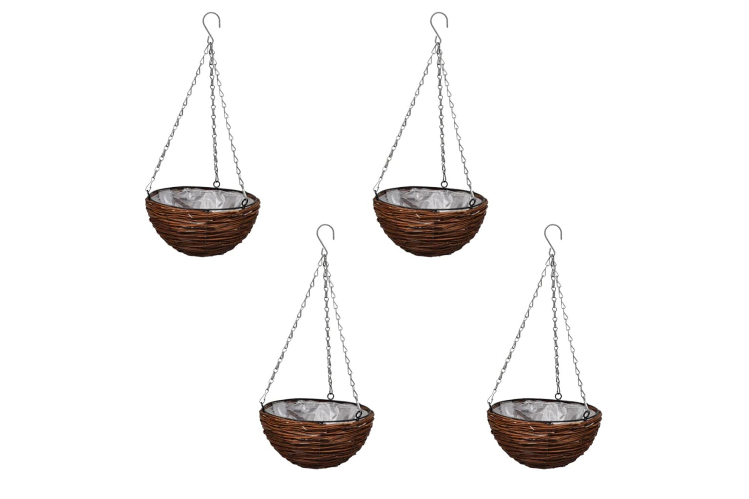 vidaXL 140915 Hanging Round Willow Basket 4 Pcs With Liner & Chain
