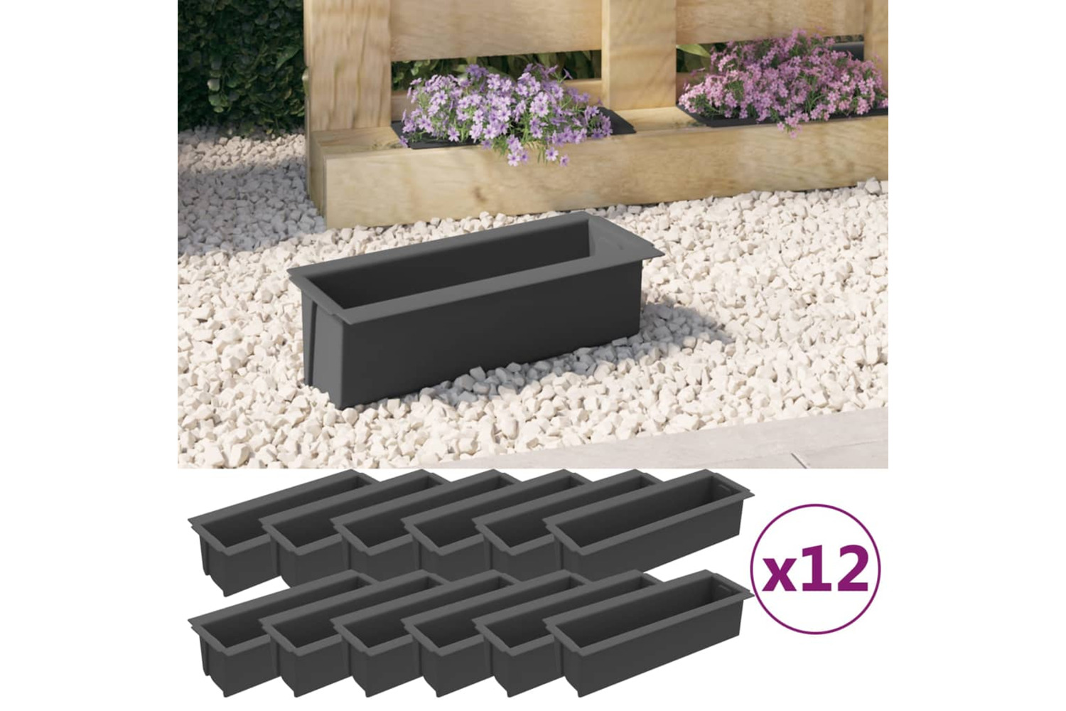 vidaXL 318302 Flower Boxes For Euro Pallets 12 Pcs Grey 36x13.5x9.5cm Pp