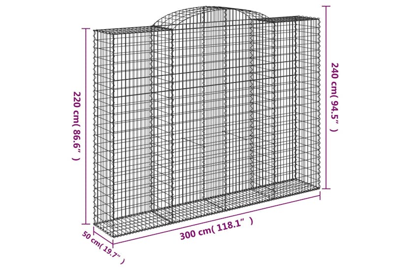 Vidaxl 153521 Arched Gabion Basket 300x50x220/240 Cm Galvanised Iron